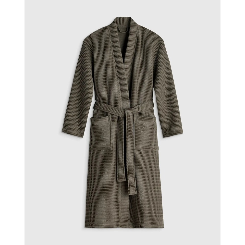 Quince Waffle Robe Small Moss Green Unisex Cotton Spa Loungewear NWOT